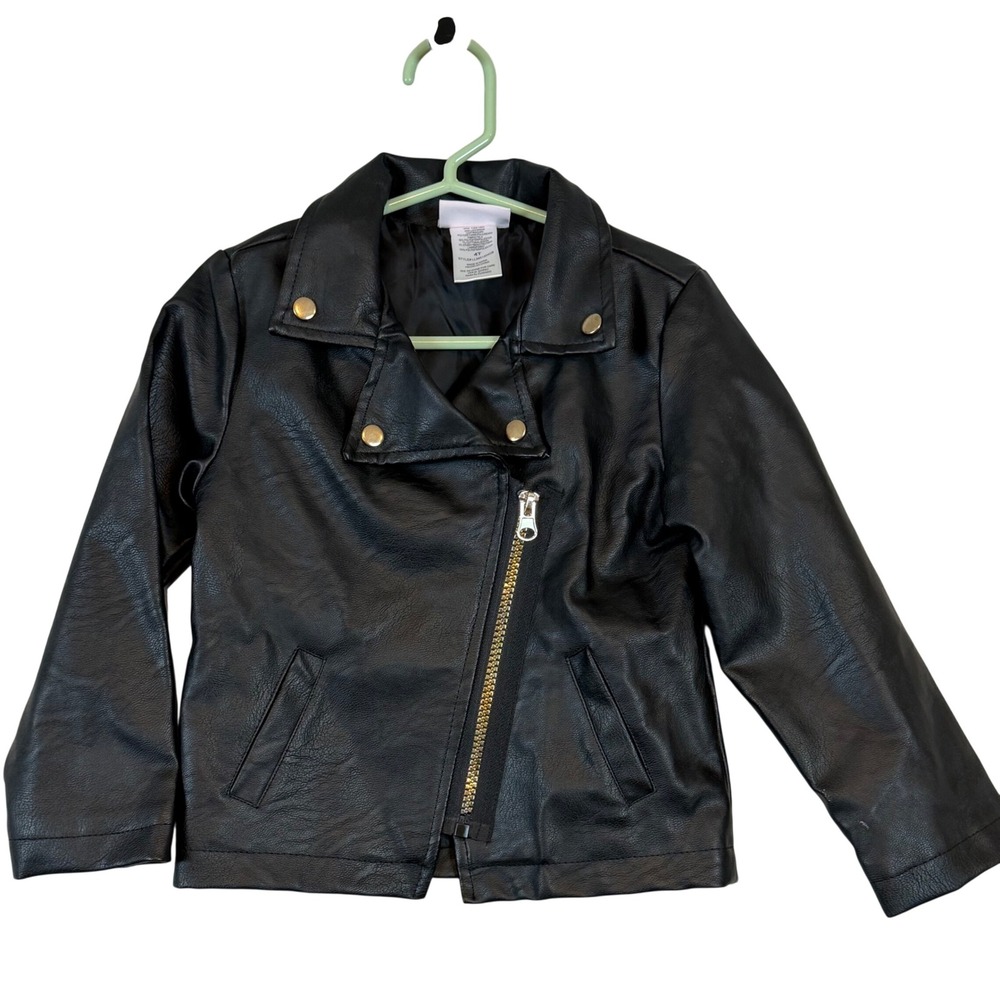 Little Lass Kids Black Faux Leather Moto Biker Core Jacket 4T Punk Rock Edgy